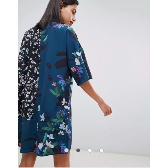 French Connection Celia Patchwork Floral Print Tie Neck Dress - Picture 4 of 10